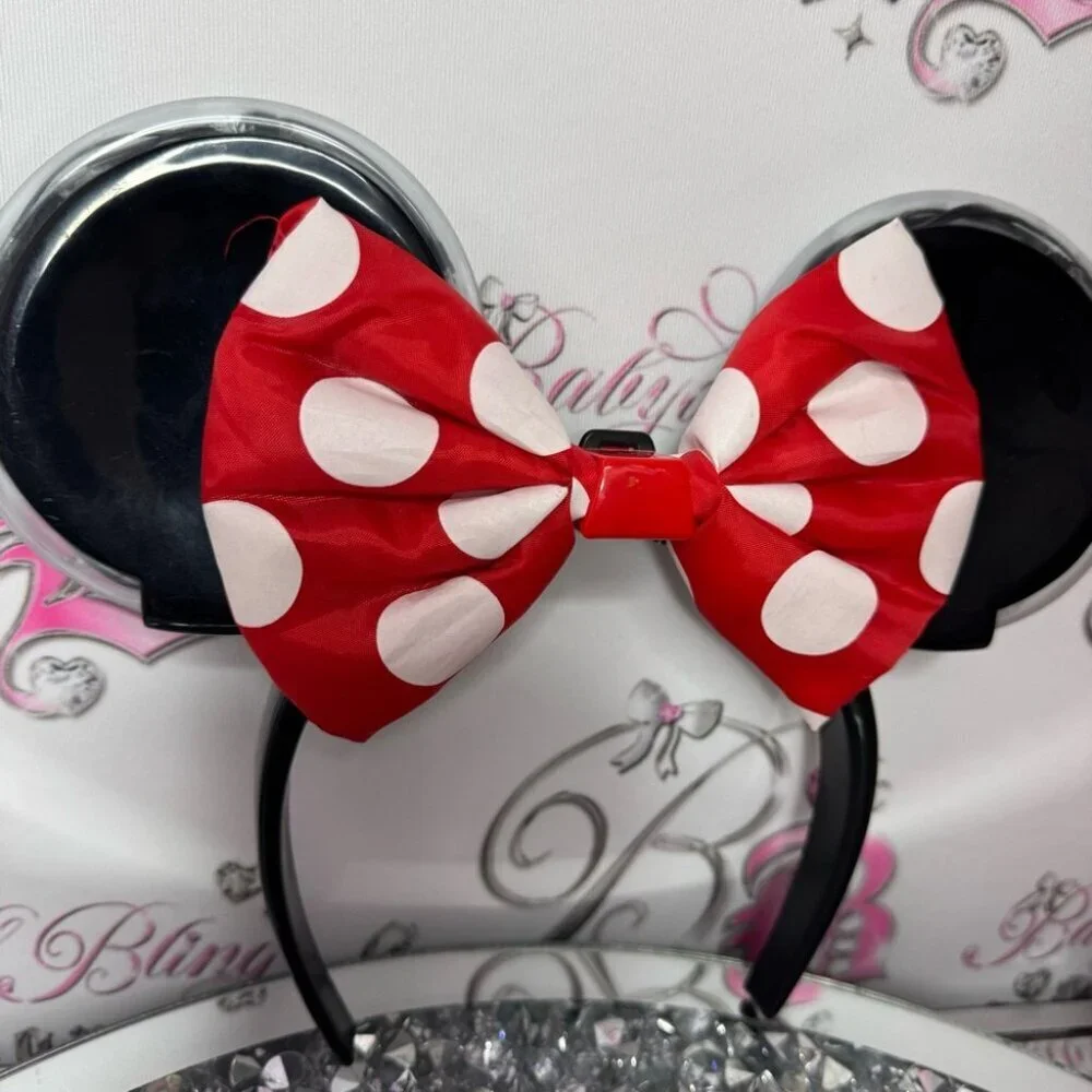 Disney ears light up black white red ribbon 🎀 bow tie hair headband lights